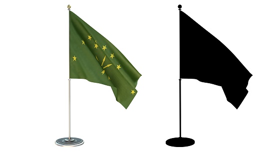 3D illustration of  Adygea Flag Desktop Small pole White background via an Alpha Channel of great precision.