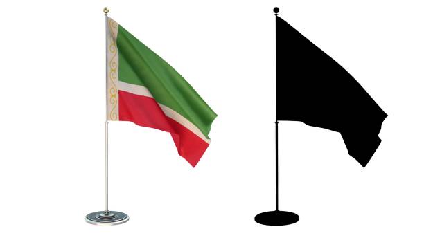 istock 3D illustration of  Chechen Republic Flag Desktop Small pole White background via an Alpha Channel of great precision. 1477950481