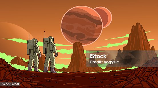 istock Vector Astronaut Team Exploring a New Planet Stock Illustration 1477956158