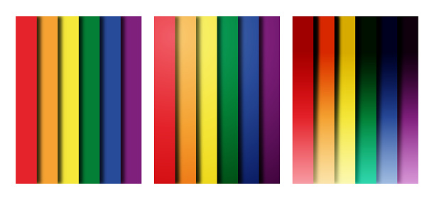 Vector illustration of a collection of three backgrounds with the colors of the rainbow flag.