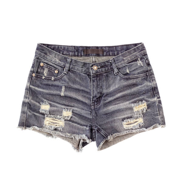 istock Ripped handmade jeans shorts isolated on white background. 1477965958
