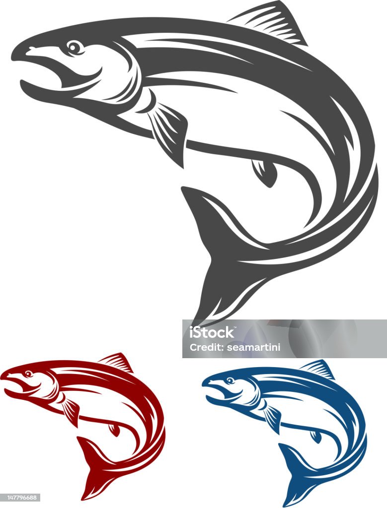Salmon fish Jumping salmon fish in retro style isolated on white background Salmon - Animal stock vector