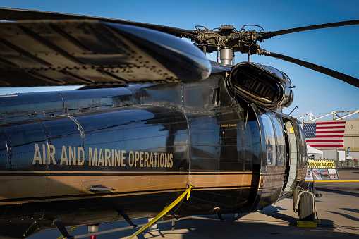 San Diego, California, USA - September 23, 2022: A US Customs and Border Patrol helicopter on display at the 2022 Miramar Airshow.