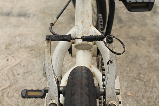 the rear brake on a broken bicycle