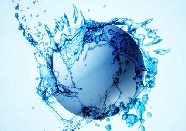 istock 3d illustration of blue sphere and blue splashes 1477967403