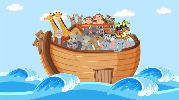 Vector illustration of Noah's Ark with Animals