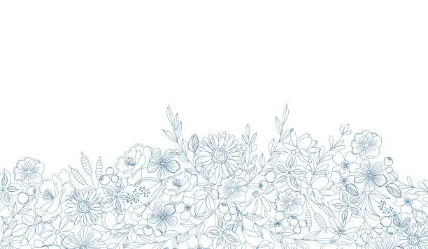 Vector illustration of Floral background with hand drawn flowers and leaves. Vector illustration.