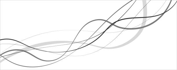 Abstract black and white curvy line Abstract black and white curvy line. Wavy curves stripe. Vector abstract background with waves textured silver flowing wave pattern stock illustrations