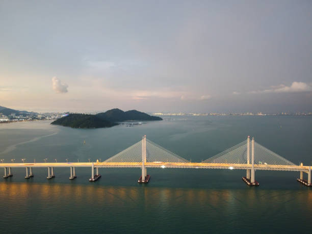 istock Drone shot of lighting at the Penang Second Bridge 1477977415
