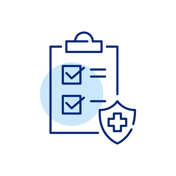 Vector illustration of Medical insurance checkup. Health plan policy. Pixel perfect, editable stroke line icon