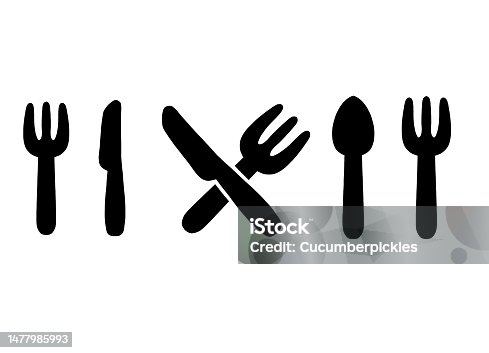 istock Tableware Fork Knife Spoon Line Art Monochrome Set Illustration 1477985993