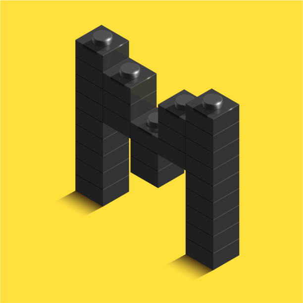 ilustrações de stock, clip art, desenhos animados e ícones de 3d isometric letter m of the alphabet from plastic building block bricks. 3d isometric plastic letter from the plastic building block blocks - letter m alphabet three dimensional shape plastic