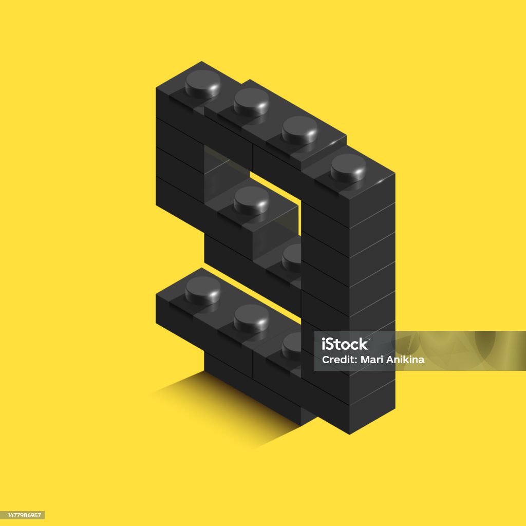 Block Number 9 Graphics Black Number Nine From Plastic Building Block Bricks On Yellow ...