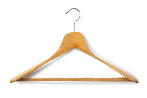 Wooden clothes hanger on a white background