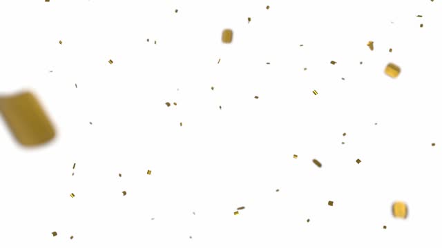 Falling golden confetti on white background 4K with Alpha channel