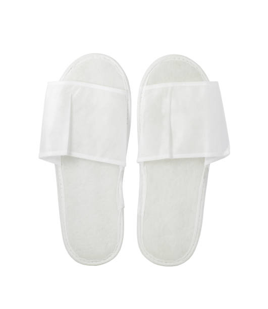 istock Slippers white disposable, top view, isolated on white background with clipping path 1477990719