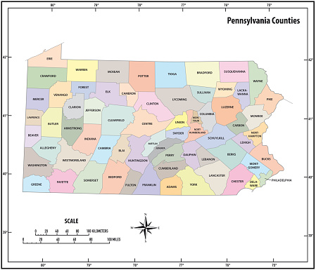 pennsylvania state outline administrative and political vector map in color