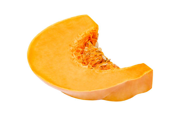 istock Pumpkin piece cut off with innards and seeds, isolated on white background with clipping path 1477991615