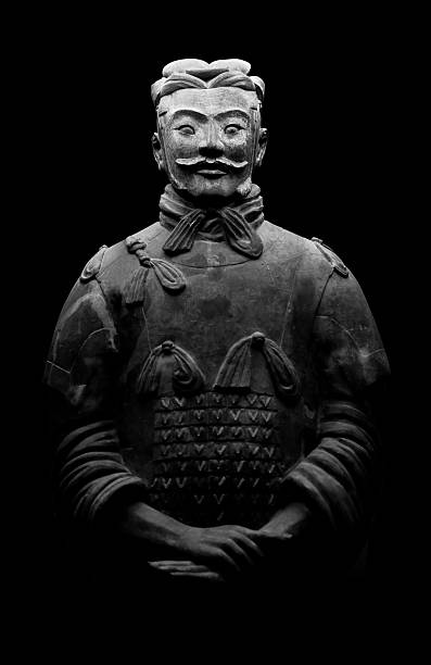 Terracotta Warrior Terracotta Warrior on Black background (Path Isolated) terracotta soldiers stock pictures, royalty-free photos & images