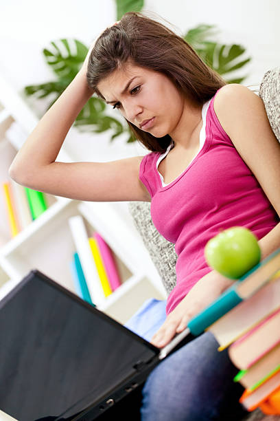 istock Upset girl learning at home 147799274