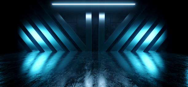 istock Alien Sci Fi Futuristic Spaceship Hangar Big Concrete Cement Asphalt Basement Hallway Studio Lights Showroom Realistic Bunker Garage 3D Rendering 1477994507