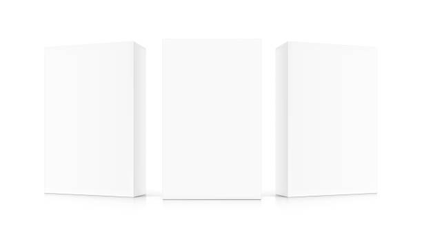 Realistic cardboard boxes mockup set. Front and half side views. Vector illustration isolated on white background. Can be use for food, cosmetic, software and etc. Ready for your design. EPS10. cardboard box mockup stock illustrations