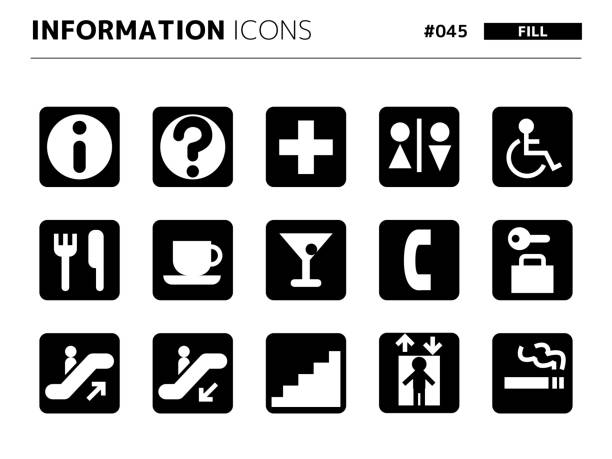 information_045와 관련된 채우기 스타일 아이콘 세트 - silhouette interface icons wheelchair icon set stock illustrations