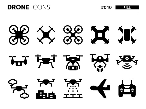 Fill style icon set related to drone_040