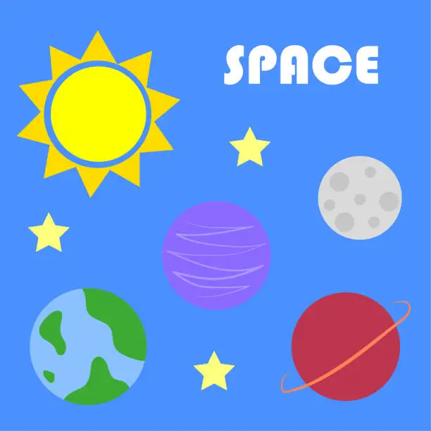 Vector illustration of Cartoon space. Space background. Vector illustration.