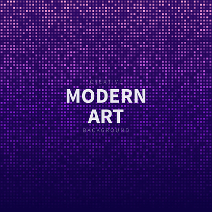Modern and trendy background. Halftone design with a lot of small square dots and beautiful color gradient. This illustration can be used for your design, with space for your text (colors used: Pink, Purple, Black). Vector Illustration (EPS file, well layered and grouped), square format (1:1). Easy to edit, manipulate, resize or colorize. Vector and Jpeg file of different sizes.