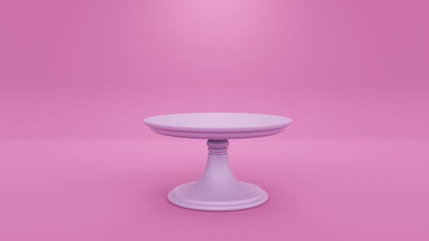 istock 3D cake stand on pink background. Empty platter tray on table. Birthday party dish. Plate tray podium render 1478007448