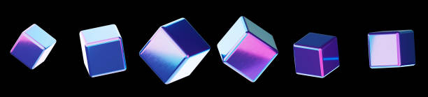 istock Set of 3D cubes with neon reflections, black background 1478007474