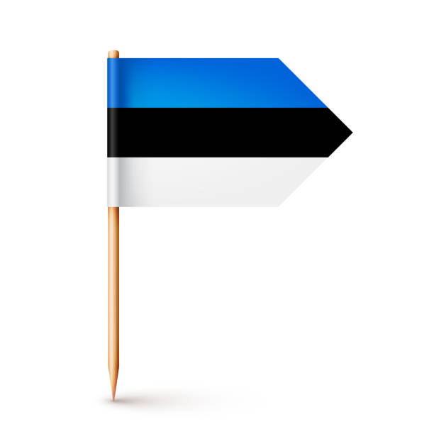 현실적인 에스토니아 이쑤시개 깃발입니다. 에스토니아에서 기념품. 종이 깃발이 달린 나무 이쑤시개. 위치 표시,지도 포인터. 광고 및 프로모션을위한 빈 모형. 벡터 그림 - estonia flag pennant baltic countries stock illustrations