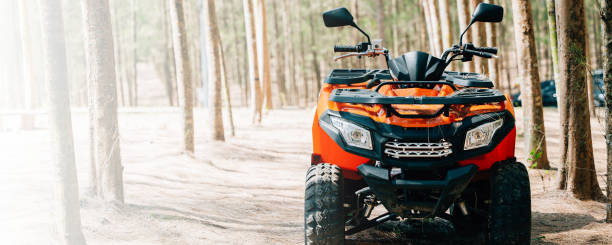 istock An ATV adventure through the forest at sunset, with nobody around 1478009885