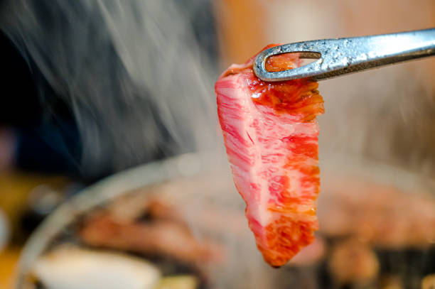 Yakiniku BBQ Japanese Wagyu beef marbled meat stock pictures, royalty-free photos & images