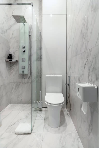 istock Modern renovated bathroom with shower area, toilet. 1478010202