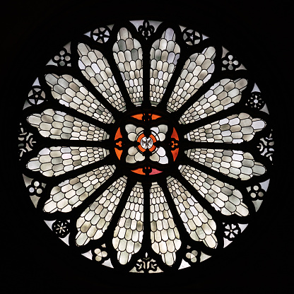 Rose window of Saint Vigilius cathedral in Trento, Italy with heraldic eagle