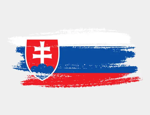 Vector illustration of Artistic grunge brush flag of Slovakia isolated on white background. Elegant texture of national country flag
