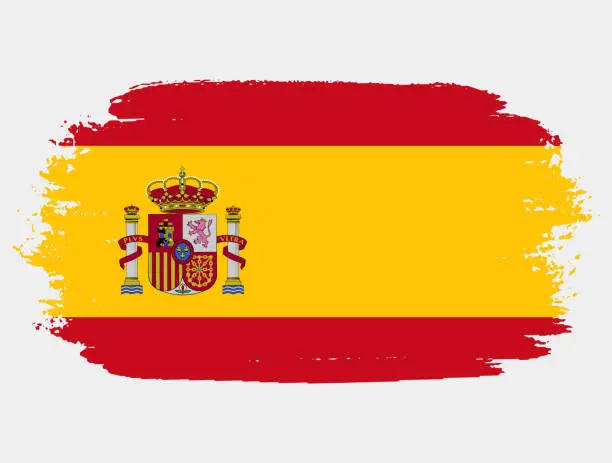Vector illustration of Artistic grunge brush flag of Spain isolated on white background. Elegant texture of national country flag