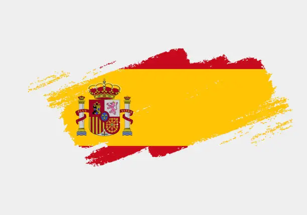 Vector illustration of Artistic grunge brush flag of Spain isolated on white background. Elegant texture of national country flag