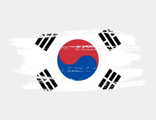 Vector illustration of Artistic grunge brush flag of South Korea isolated on white background. Elegant texture of national country flag