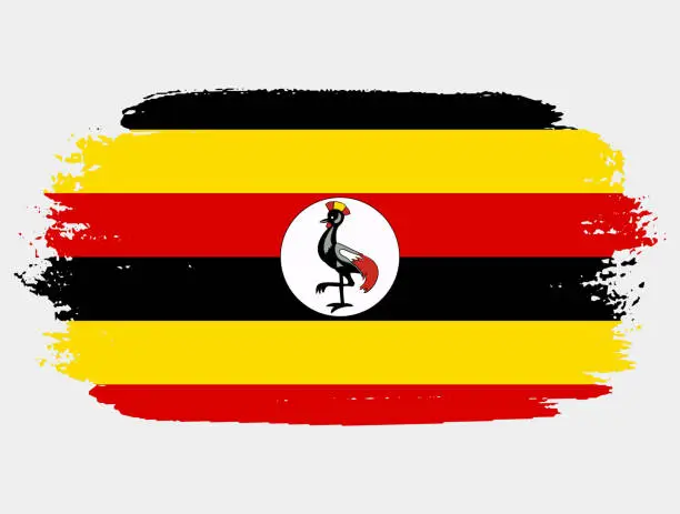 Vector illustration of Artistic grunge brush flag of Uganda isolated on white background. Elegant texture of national country flag