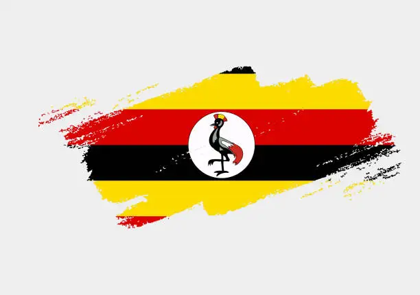 Vector illustration of Artistic grunge brush flag of Uganda isolated on white background. Elegant texture of national country flag
