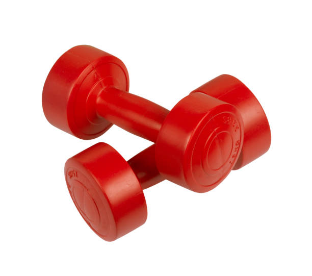 istock Two bright colored athletic rubber dumbbells, png isolated on transparent background 1478012315
