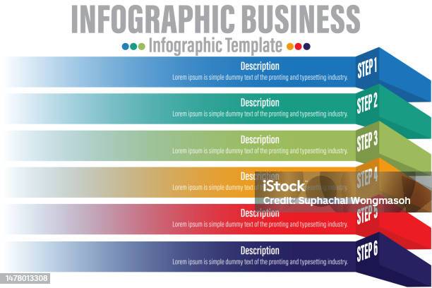 Six Point Graph Chart Modern Colorful 3d Chart 6 Step Or Six Option Graph Template For ...