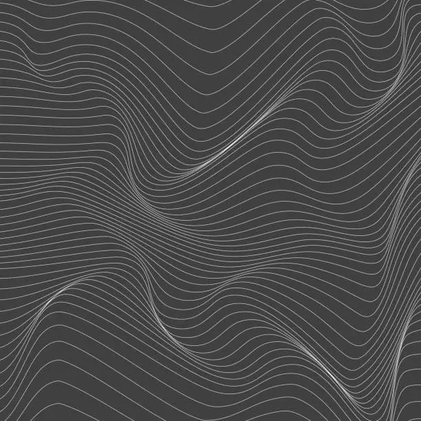 Vector illustration of Relief black and white background with optical illusion of distortion.