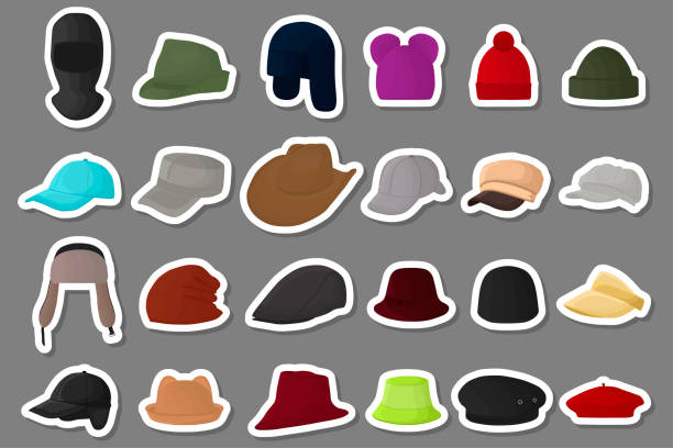 illustrations, cliparts, dessins animés et icônes de illustration sur thème grand kit différents types chapeaux, belles casquettes - cowboy hat personal accessory equipment headdress