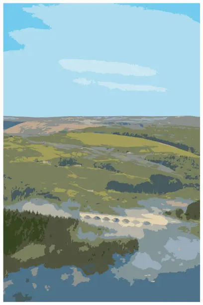 Vector illustration of Peak District National Park, UK WPA style retro travel poster concept.