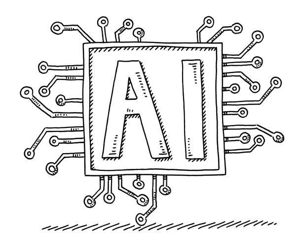 Artificial Intelligence Microchip Drawing vector art illustration