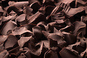 pieces of dark chocolate, sweet food background. broken chocolate for dessert as snack.